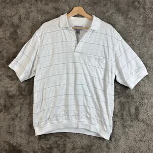 Vintage Windham Pointe Banded Polo Shirt White Stripe Men's XL Textured Knit